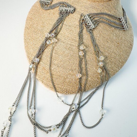 Vintage Multi-Strand Chain and Crystal Statement Necklace - Boho Glam - Picture 9 of 10